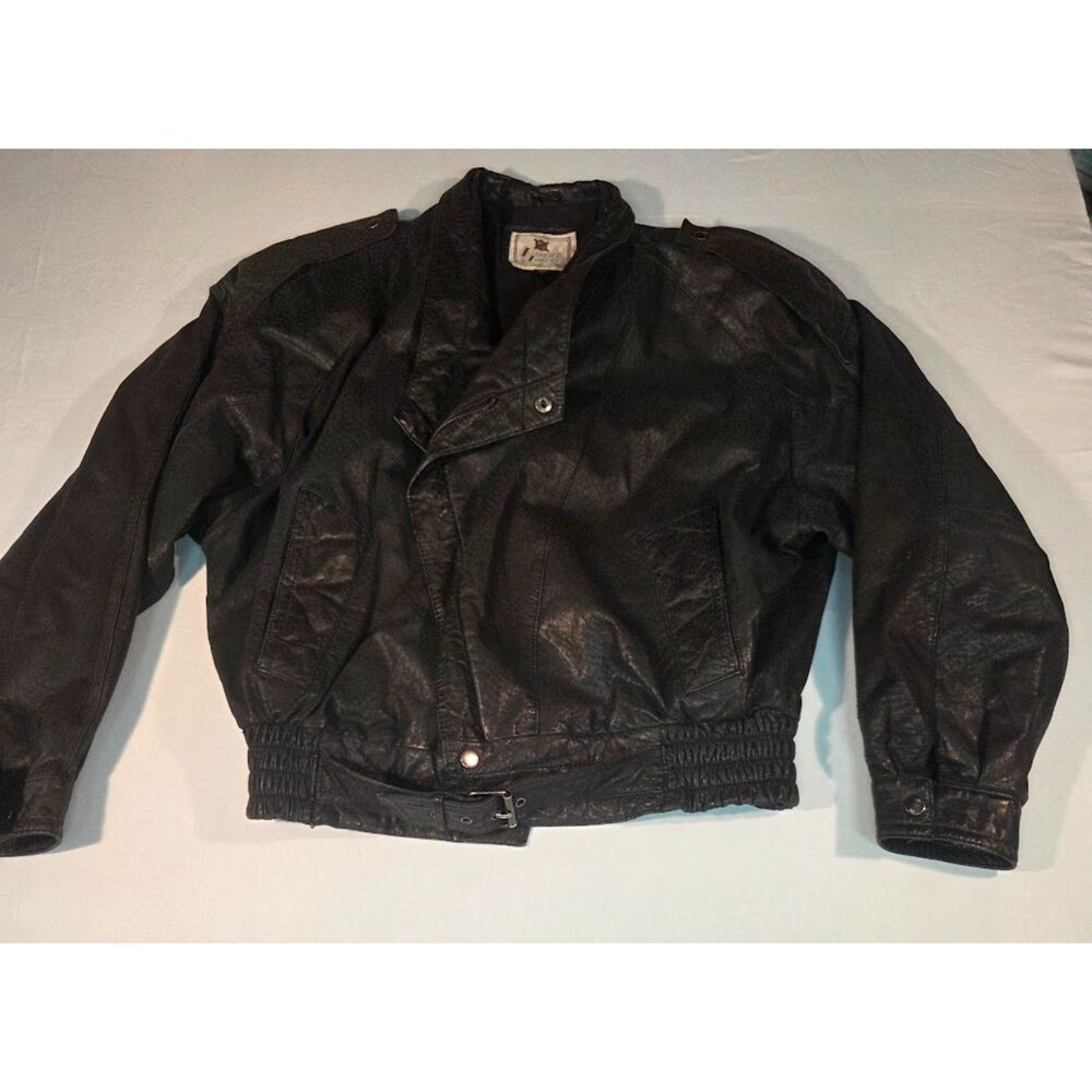 Vintage Florence Tranners Genuine Leather Moto Jacket Black Large